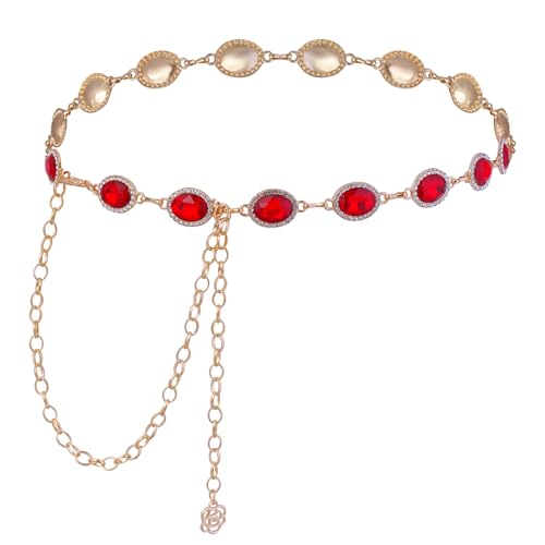 Red Chain Belt Red Western Belt for Women Metal Cowgirl Waist Belt for Dresses Jeans