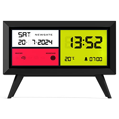 Newgate® Spectronoma Modern Lcd Alarm Clock - Bedside Clock - Desk Clock - Digital Clock - Digital Alarm Clock - Bedroom Accessories - Lcd Display - Office Clock - 12/24Hr Display - Black #TOP6