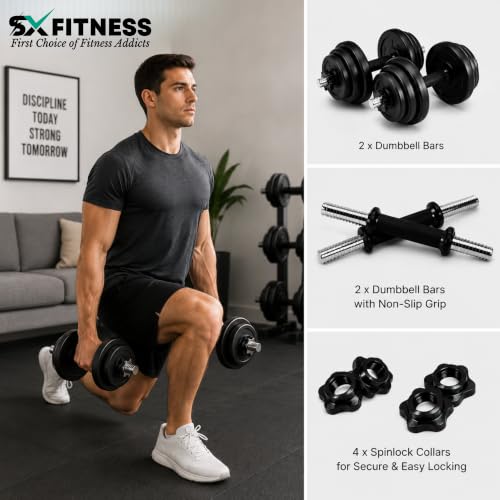 Image of Home Gym Combo, Home Gym Set, Gym Equipment Set, PVC (8-24Kg),Fitness Set, with 3ft Curl Rod + Pair of Dumbbell Rods, Home Gym Kit with Accessories (8)