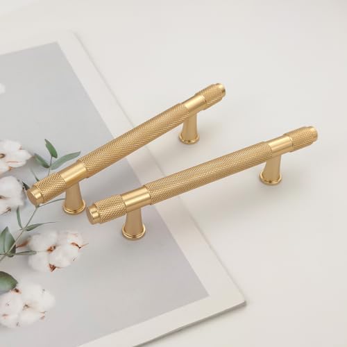 Pexintek Pack of 2 Cabinet Handles Gold Modern Furniture Handles, 96mm Hole Spacing Door Handles Kitchen Drawer Handles - Image 2