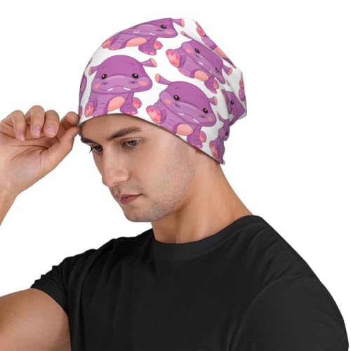 Uusnwaa Bonnet unisexe imprimé hippopotame violet dessin animé toutes – vue 8