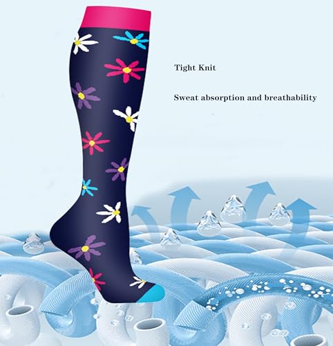 Image of Women's Knee High Compression Socks for Running Work Support Nurses Pregnancy Travel,Colorful Over The Calf Socks,#W402