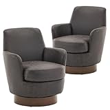 LUCKHAO Swivel Barrel Chair Set of 2,Modern Comfy PU Leather Round Swivel Accent Chairs,360 Degree Single Armchair for Living Room, Brown