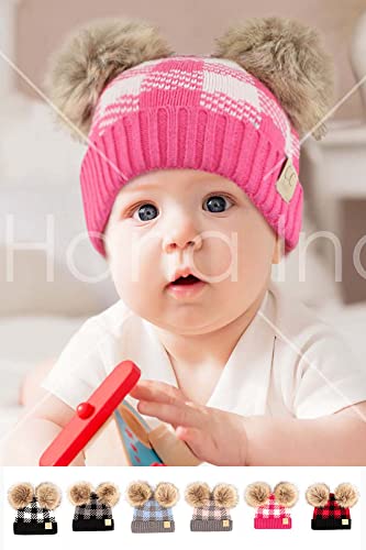 ScarvesMe Exclusive Buffalo Check Plaid Double Pom Pom Baby Infant 0-12 Month Old Beanie Hat2