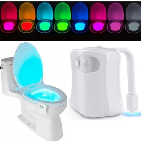 1BAZAR Toilet Bowl 8 Colors LED Night Light Motion Activated Seat Sensor Lamp Bathroom Toilet Seat Night Light Cover