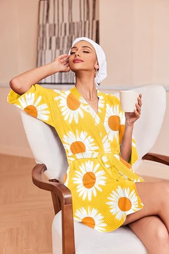 Image of Ekouaer Robes for Women Waffle Knit Bathrobe Soft Lightweight Knee Length Loungewear S-XXL