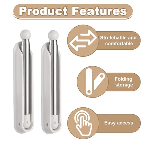 ZSUIQIN 2 Piezas Perchero de Pared Extensible, Ganchos Plegables Autoadhesivos, Soporte de Perchas de Pared – Sin Taladro para apartamentos de hotel, estudiantes, apartamentos (Blanco) - imagen 3