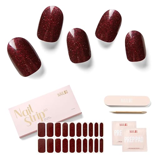 NAILOG Semi Cured Gel Nail Strips (20 Extra Long Stickers), Red Carpet