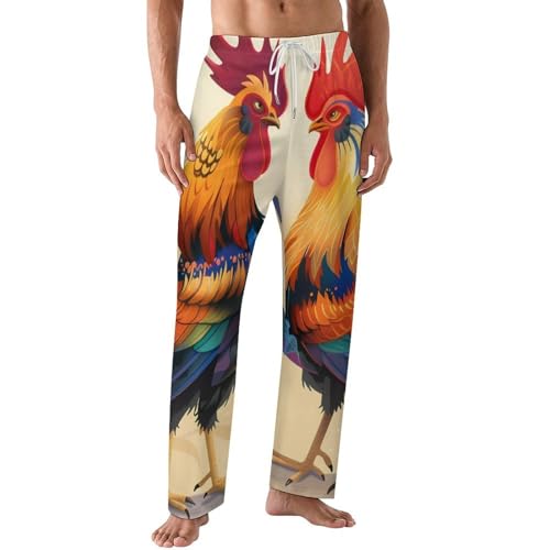 Fighting Morning Rooster Cock Mens Pajama Pants Print Lounge Pant PJ Bottoms Sleepwear Loungewear
