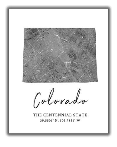 Colorado State Map Wall Art Print - 8X10 Silhouette Decor Print With Coordinates. Makes A Great Rocky Mountain-Themed Gift. Shades Of Grey, Black & White. #TOP12