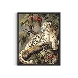 Snow Leopard Vintage Poster Art Print, Retro Poster Decor Nature, Wildlife Wall Decor Artwork Decoration (Snow Leopard, 11x14 inches (Unframed))