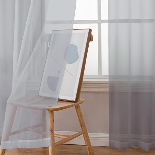 Image of OWENIE Light Grey Sheer Curtains 90 Inches Long for Living Room 2 Panels Set, Soft Solid Living Room Sheer Curtains for Bedroom, Rod Pocket Light Filtering Farmhouse Curtains, 42 inch Wx90 L