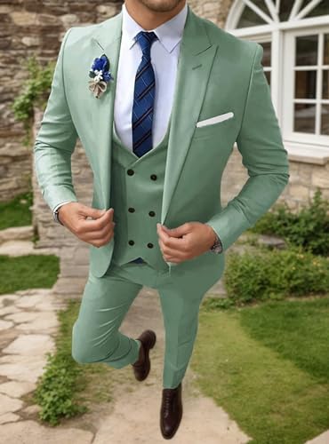 Mens Double Breasted Suit 3 Piece Slim Fit Tuxedo Suits for Men Formal Wedding Business Prom Dinner Party Set Outfits4