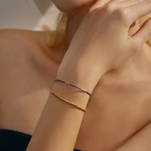 Bracelet lapis lazuli et or 18k pour femme avec chaine ajustable bleu marine