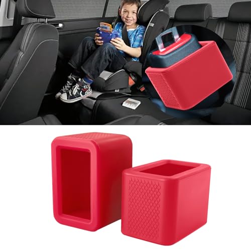Image of 2 Pack Silicone Seat Belt Buckle Holder, Seat Belt Buckle Booster for Kids, Durable Silicone Material, Easy Access to The Buckles of Rear Seats, Car Accessories, Suitable for Most Car Models (Red)