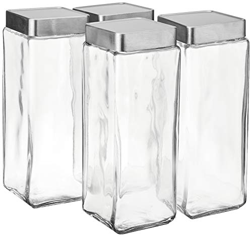 Anchor Hocking Stackable Jars with Brushed Aluminum Lid, 2.5-Quart, Set of 4 -