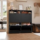 ELUCHANG Schuhschrank schmal mit 4 Klappen Platzsparender...