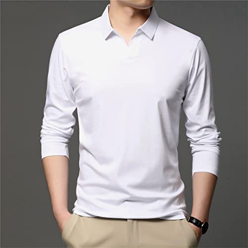 Polo homme 100% coton blanc de qualité supérieure à manches longues taille M