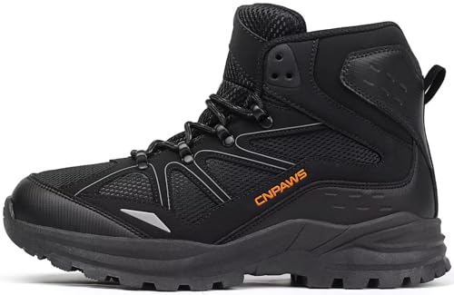 CNPAWS Men's Waterproof Hiking Boots Non-Slip Lightweight Trail Sneakers Outdoor Breathable Trekking Shoes（Black size 12）