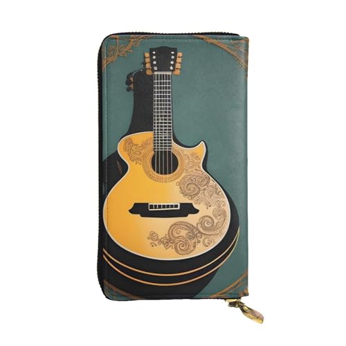 Portefeuille cuir long femme noir anti-encombrement motif guitare