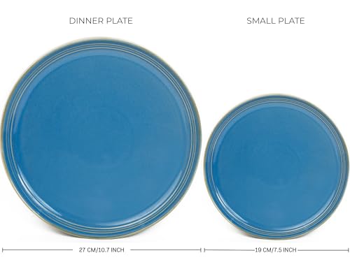 Image of Bodhi House Handcrafted Chip Resistance Porcelain Dinner Set, 18 Pieces Dish Set Serving for 6, Microwave and Dishwasher Safe, Bone-ash Free, Crockery Set for Dining and Gifting, Mid Blue