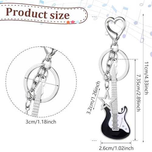 Mabor 2 PCS Aesthetic Punk Guitar Keychain, Cute Music Star Key Chain Heart Key Rings For Women Bag Purse Gift Music Lovers Kawaii Gifts - Image 2