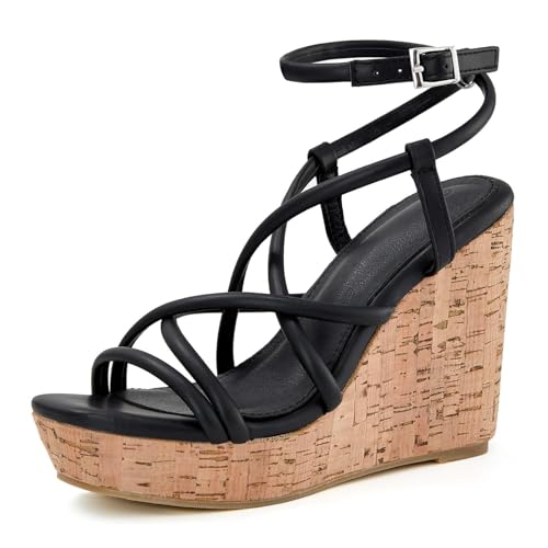Coutgo Damen Plateau-Sandalen mit Keilabsatz, Kork, Slingback, Keilabsätze, Espadrilles, Sommerschuhe, schwarz - cool black, 38.5 EU Coutgo Damen Plateau-Sandalen mit Keilabsatz, Kork, Slingback, Keilabsätze, Espadrilles, Sommerschuhe, schwarz - cool black, 38.5 EU