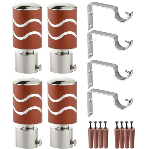 Image of GRIVAN Stainless Steel Curtain Holder Set for Door Window Wall Suitable for 1 Inch Rod Curtain Bracket Support Knobs Accessories (Maroon, Pair of 2)