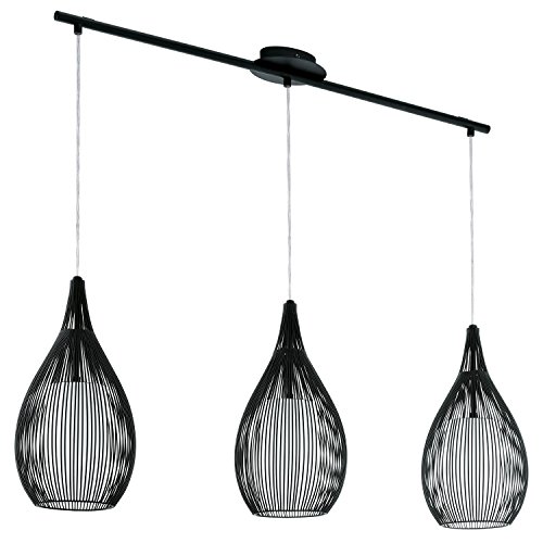 EGLO Pendellampe Razoni, 3 flammige moderne Pendelleuchte, Material: Stahl, Glas: satiniert, Farbe: Schwarz, Fassung: E27
