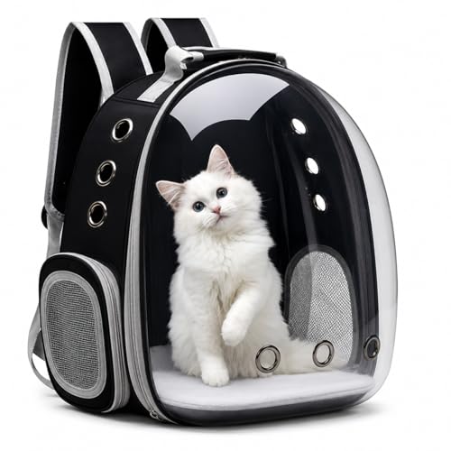 LUFFYLIVE Mochila transportadora para gatos, mochila para animais de estimação, mochila portátil e respirável para carregar animais de estimação, impermeável, transparente, espaço respirável para filhotes viajando, acampamento e caminhadas