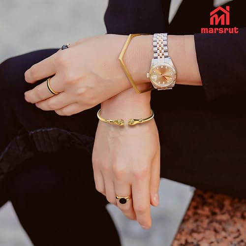 Marsrut Brass Bracelets for Women, Bangles Jewelry in Fist Opening Embossing Design and Gold Color, Solid Cuff Bangle Bracelet for Women Men, 2.30" Inner Diameter, 1 Piece3