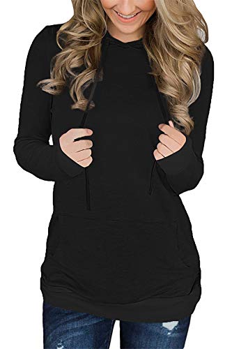 Onlypuff Hooded Sweatshirt Women Black Pullover Sweaters Pocket Solid Shirt Xxl #TOP10