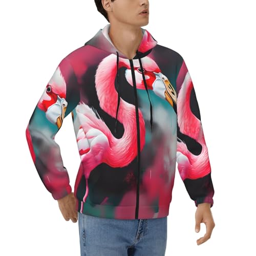 Sweat à capuche flamant rose pour homme avec zip et cordon de serrage