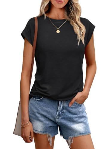 Cuptacc Tank Top Damen Sommer Rundhals Oberteile Damen Elegant Tops Cute Tshirt Basic Business Outfit Bluse Schwarz Mittel M 38-40