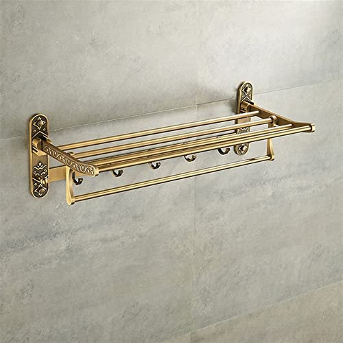 Porte-serviettes de salle de bain mural étagère double aluminium pliable