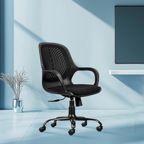 Image of ROSE Zaria | 3 Years Brand Warranty | Ergonomic mesh mid-Back Office Chair, Perfect for Study, Work from Home, revolving, Rolling Computer Desk Chair (Black, Revolving)