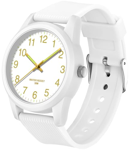 SOCICO Kids Analog Watches for Boys Girls 50M Waterproof Watches Learning Time Children Watch Easy to Read for Ages 3-12 Kids Birthday, Christmas Day, Children's Day Gifts (White)