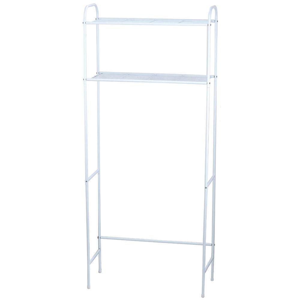 Home Basics 2 Tier Over The Toilet Bathroom Space Saver, Metal Bathroom Shelf Storage Unit, Anti-rust, White