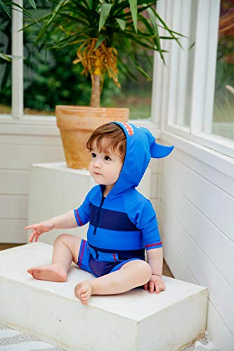 Image of VAENAIT BABY Zip & Snap Rash Guard Swimsuit, UPF 50+ One-Piece Long Sleeve Swimwear, Quick Dry Infant Beach Suit for 0~2T