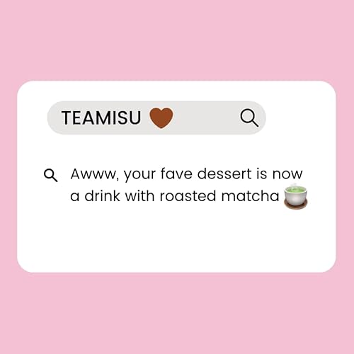 Teamisu Matcha Latte (100 g) – 20 Portionen |Tiramisu-inspirierter Drink | Cozy Fusion aus geröstetem Hojicha Tee & Kakao | Vegan & natürlich | Wenig Koffein | Für heiße & kalte Matcha Lattes