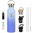 Borraccia Termica 750 ml Acciaio Inox Blu - HUIIKE | Borraccia con Cannuccia e 3 Tappi | Bottiglia Senza BPA | Mantiene Bevande 12h Calde, 24h Fredde | Thermos Antigoccia e Riutilizzabile per Palestra