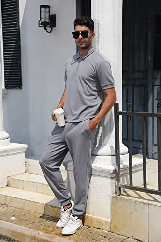 Fznhql Men's Tracksuits 2 Piece Casual Exercise Fitness Apparel Running Sweatsuits Active Golf Shirts And Track Pants Suit Set Outdoors Sports Jogging Outfit Gray L #TOP3