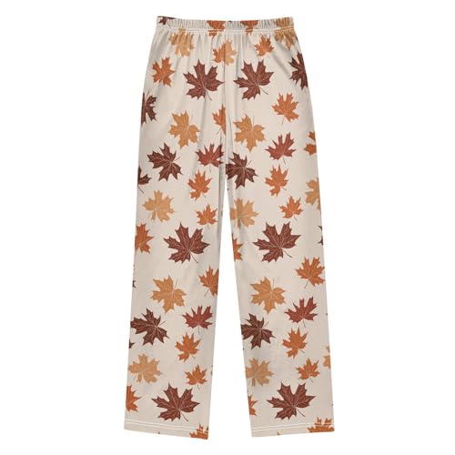 Maple Leaves Pattern Pajama Pants Soft Sleep Bottoms Long Pjs S2