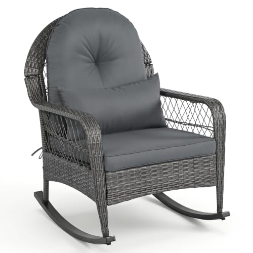 Tangkula Outdoor Wicker Rocking Chair w/Soft Cushions (Mixed Gray,1)