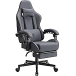 Dowinx Sedia Gaming, Sedia da Ufficio in Tessuto con Cuscino a Molle, Sedia Gamer Regolabile in Tessuto con Supporto per Testa, Sedia Ergonomica da Ufficio con Poggiapiedi, Gris