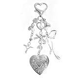 CANIPHA Heart-Shaped Locket Keychain, Silver Bag Charms Decorations Supplies for Women Cute Key Chain Decor, Exquisite Chain Accessories for Women Aesthetic Accessories