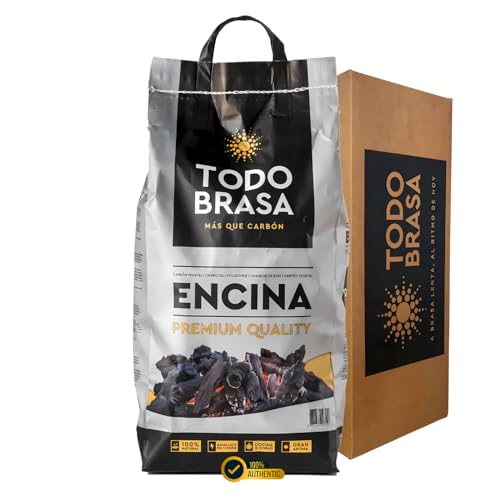 TODOBRASA Carbón Vegetal Barbacoa ENCINA Premium Ecológico · Saco 4 KG Doble Protección Caja Anti-Rotura · Carbón BBQ Calidad Profesional Nacional · Especial Parrilla Vasca & Horno Brasa Jospering