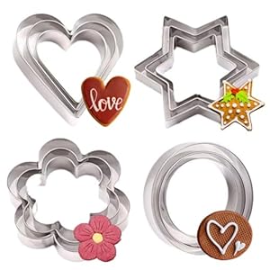 12 Pack Cookie Cutters, Star Cookie Cutter, Round Cookie Cutter, Heart Cookie Cutter, Flower Cookie Cutter, Stainless Steel Cookie Cutters for Baking, Fruit Cutters Vegetable Cutters