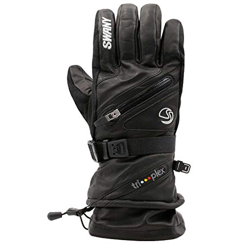 Swany Men's X-Cell Insulated Warm Leather Ski Gloves, Black, Medium