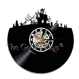 2. Gewicht: 250 ± 50 g 1 Stück Happy Halloween Retro Vinyl Musikplatte Wanduhr Kürbis Stadt Wandkunst Handmade Party Room Decor Clock
